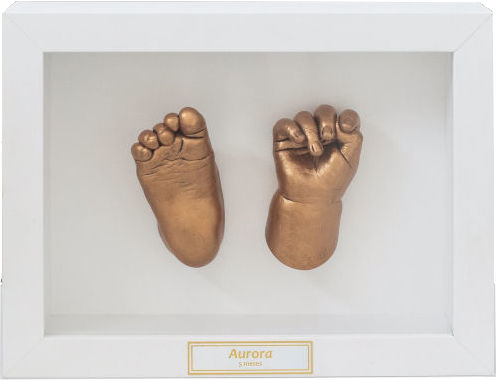 Duas esculturas em gesso de mãos adultas e base em granito preto São Gabriel